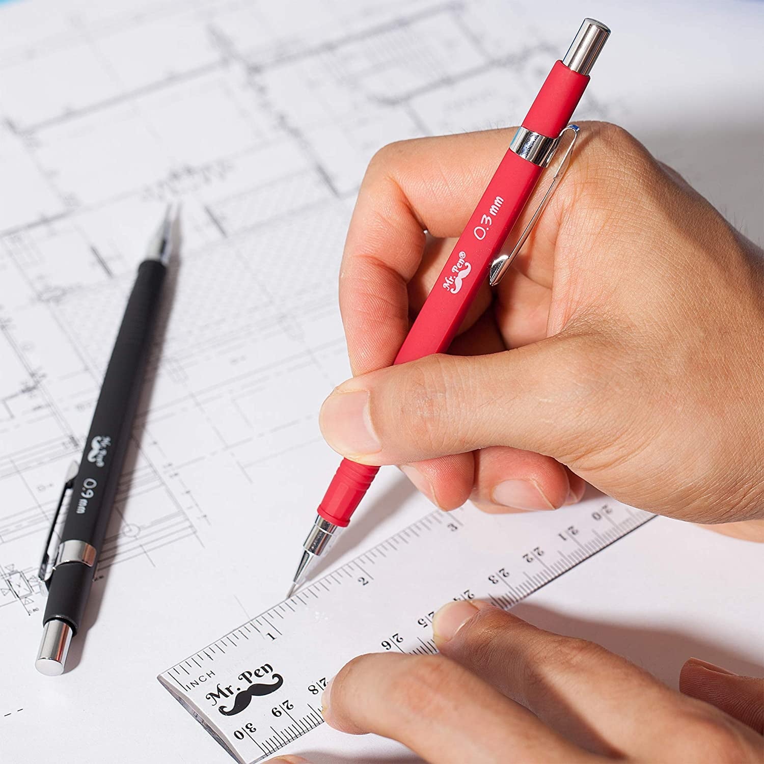 Mr. Pen Mechanical Pencil Set with Eraser Refills, 0.3mm, 0.5mm, 0.7mm, 0.9mm and 2mm, 5 Count