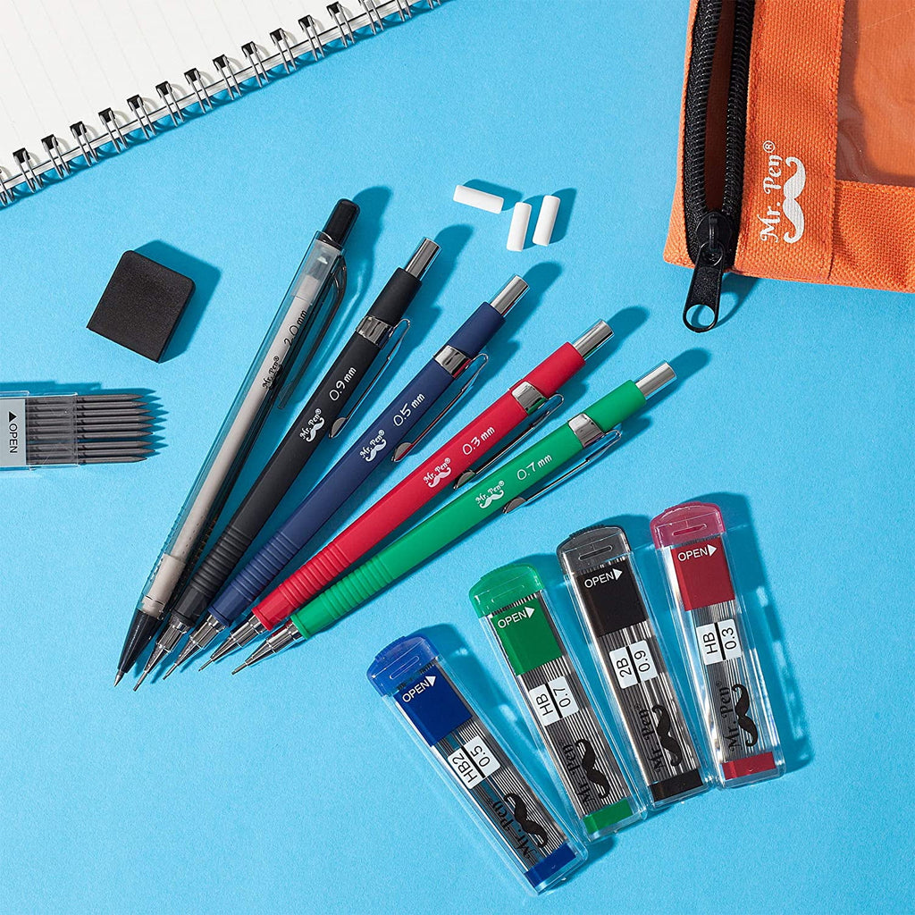 Mr. Pen Mechanical Pencil Set with Eraser Refills, 0.3mm, 0.5mm, 0.7mm, 0.9mm and 2mm, 5 Count