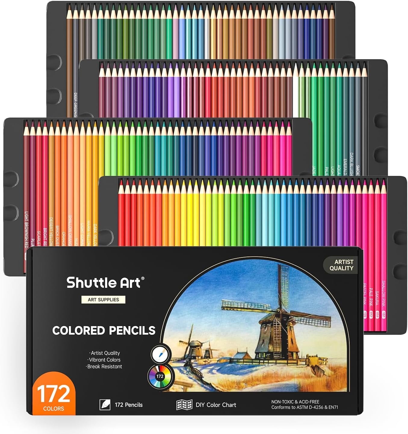 172 Colored Pencils, Shuttle Art Soft Core Color Pencil Set for Adult Coloring Books Artist Drawing Sketching Crafting