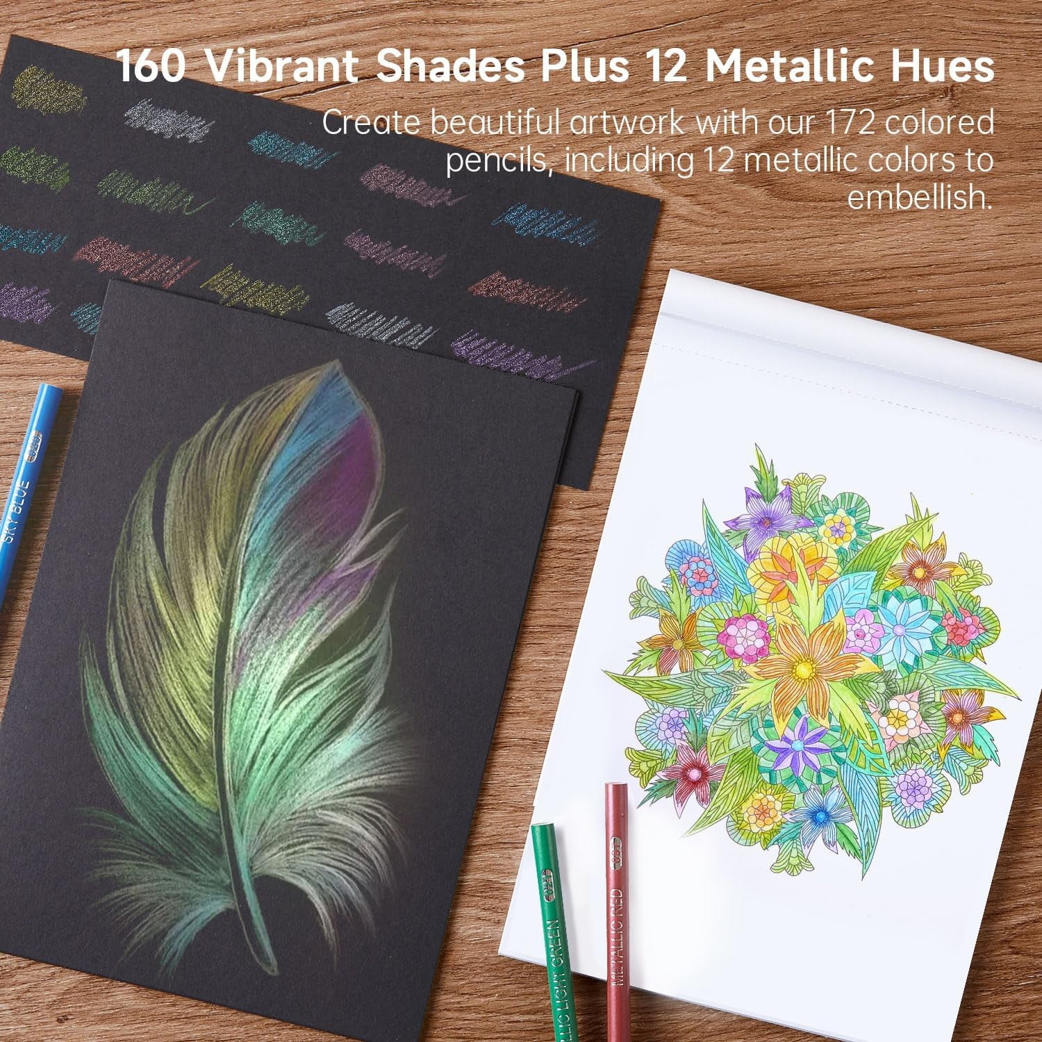 172 Colored Pencils, Shuttle Art Soft Core Color Pencil Set for Adult Coloring Books Artist Drawing Sketching Crafting