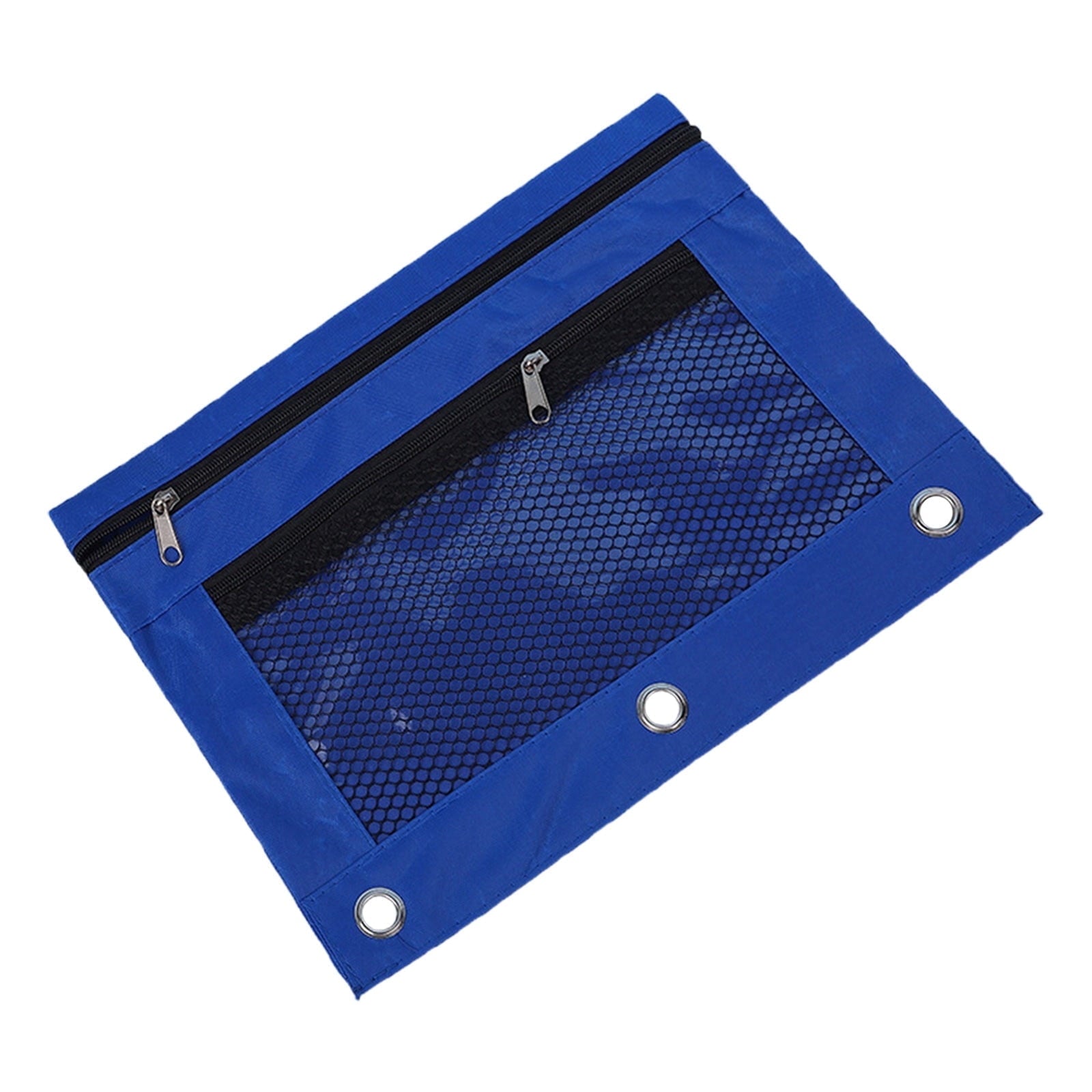 3-Ring Binder Zipper Pouch: Dual-Compartment Clear Window Pencil Case for Pens Cosmetics - 10" x 7.5" Office Travel Organizer(Blue)