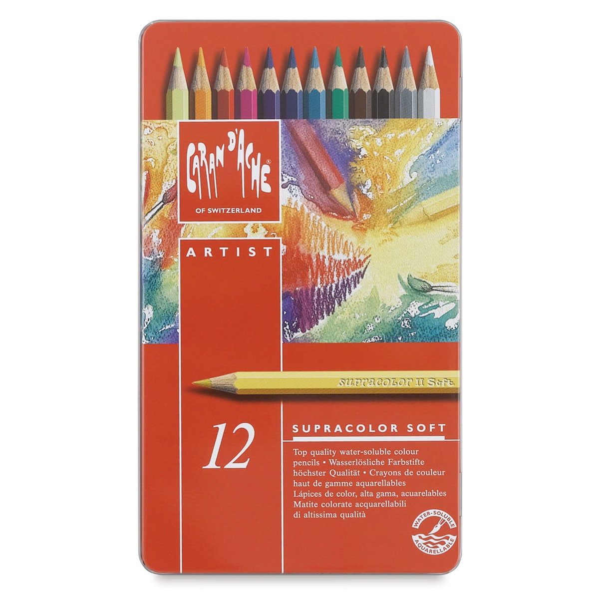 Caran d'Ache Supracolor Soft Aquarelle Pencil Set - Assorted Colors, Set of 12
