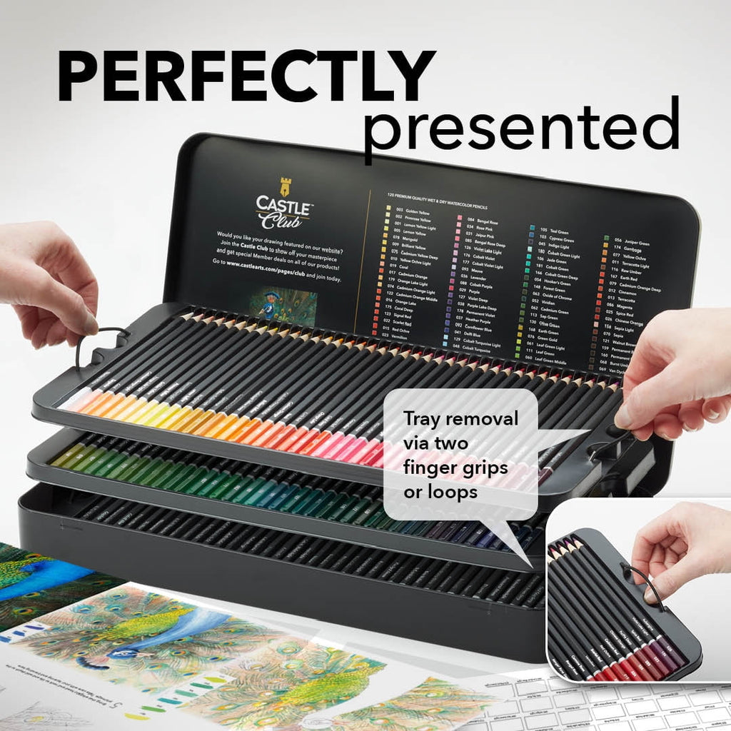 Castle Art Supplies 120 Watercolor Pencils Tin Set for Adult Artists and Professionals