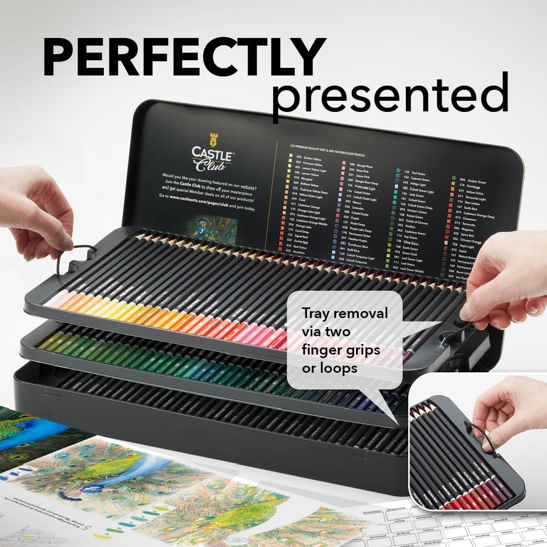 Castle Art Supplies 120 Watercolor Pencils Tin Set for Adult Artists and Professionals