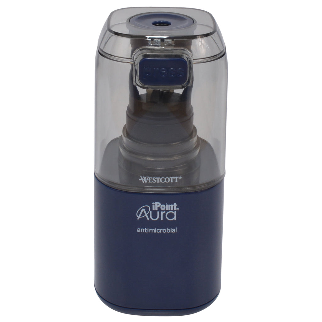 Westcott Aura Battery Pencil Sharpener, Titanium, Anti-Microbial, Office, Blue, 1-Count, New.