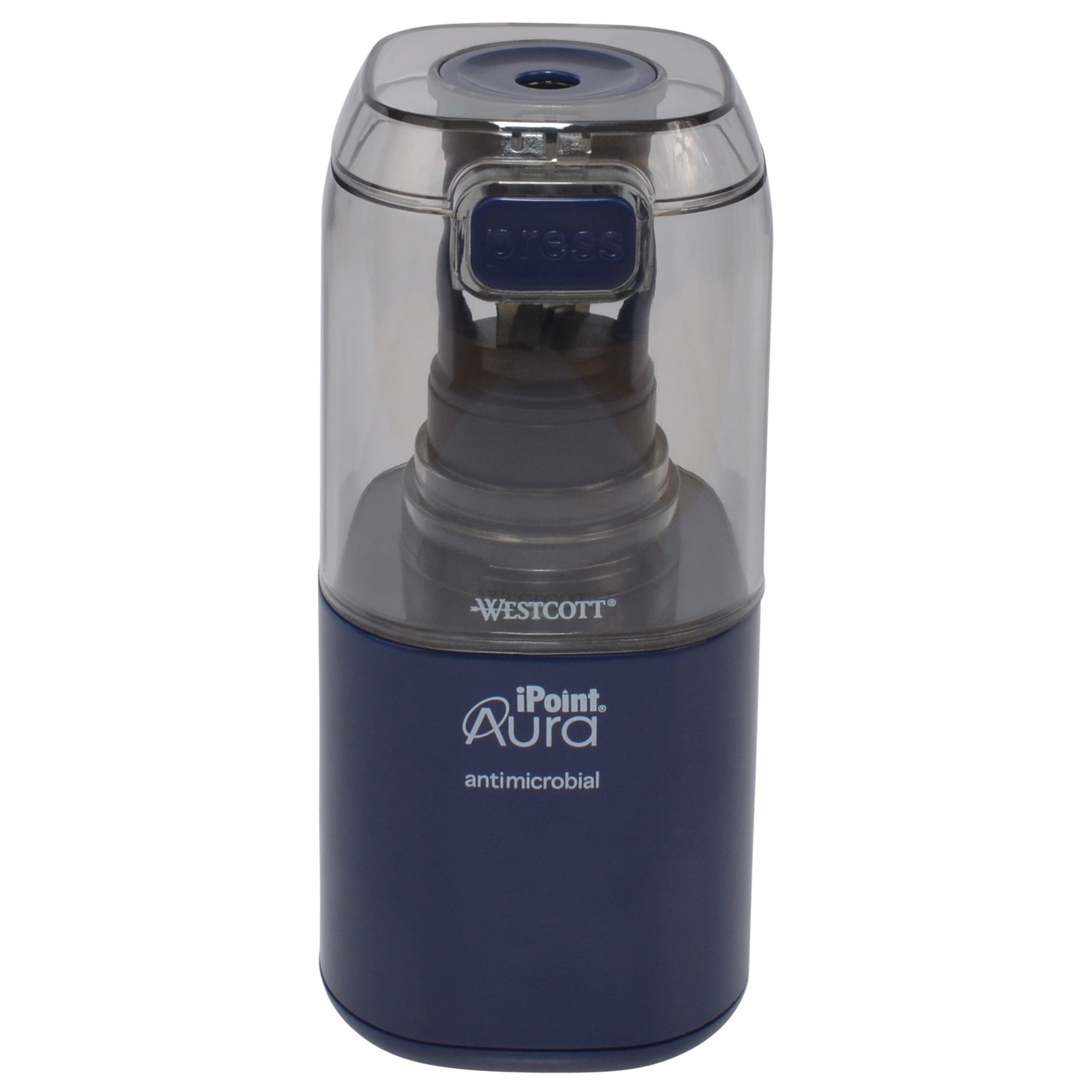 Westcott Aura Battery Pencil Sharpener, Titanium, Anti-Microbial, Office, Blue, 1-Count, New.