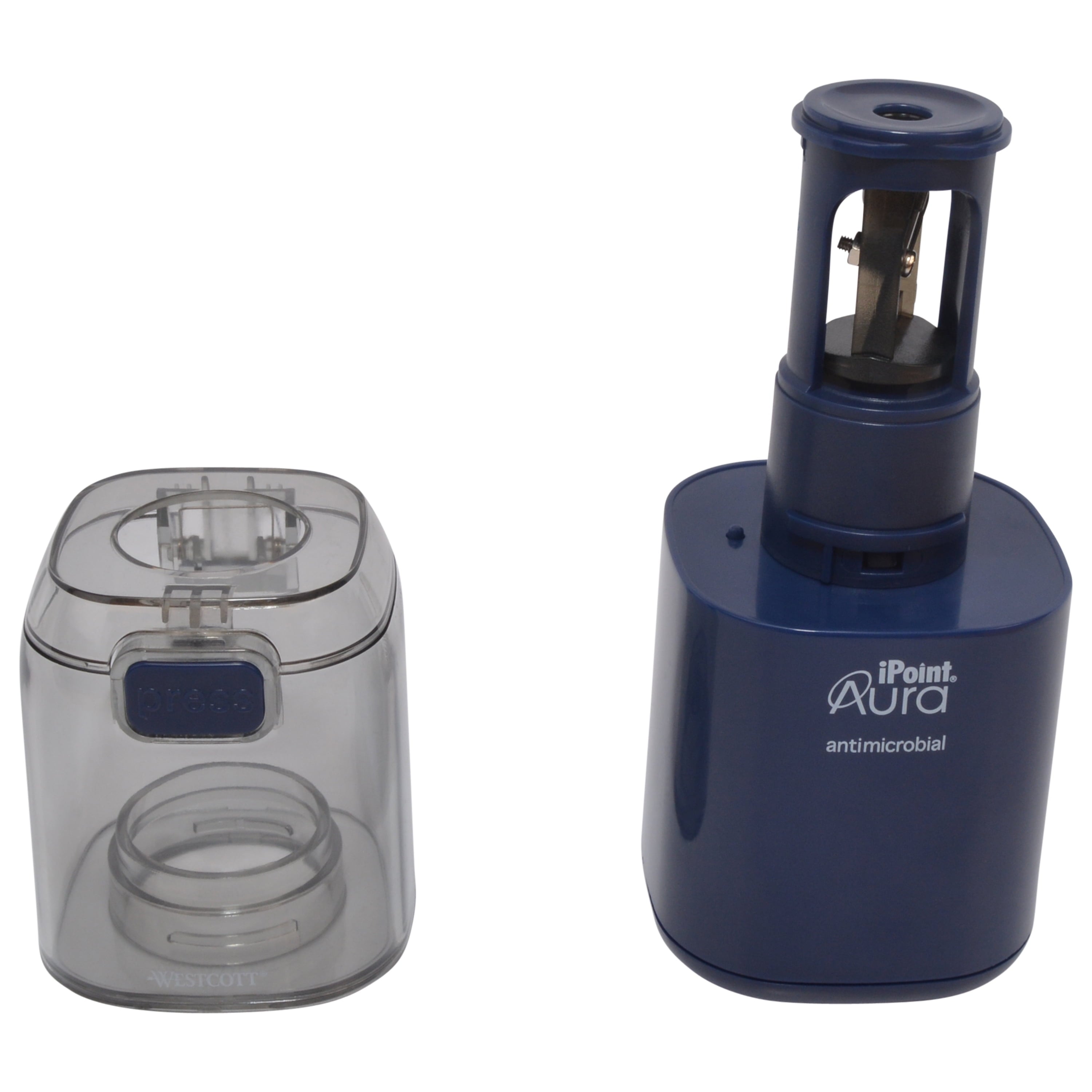 Westcott Aura Battery Pencil Sharpener, Titanium, Anti-Microbial, Office, Blue, 1-Count, New.