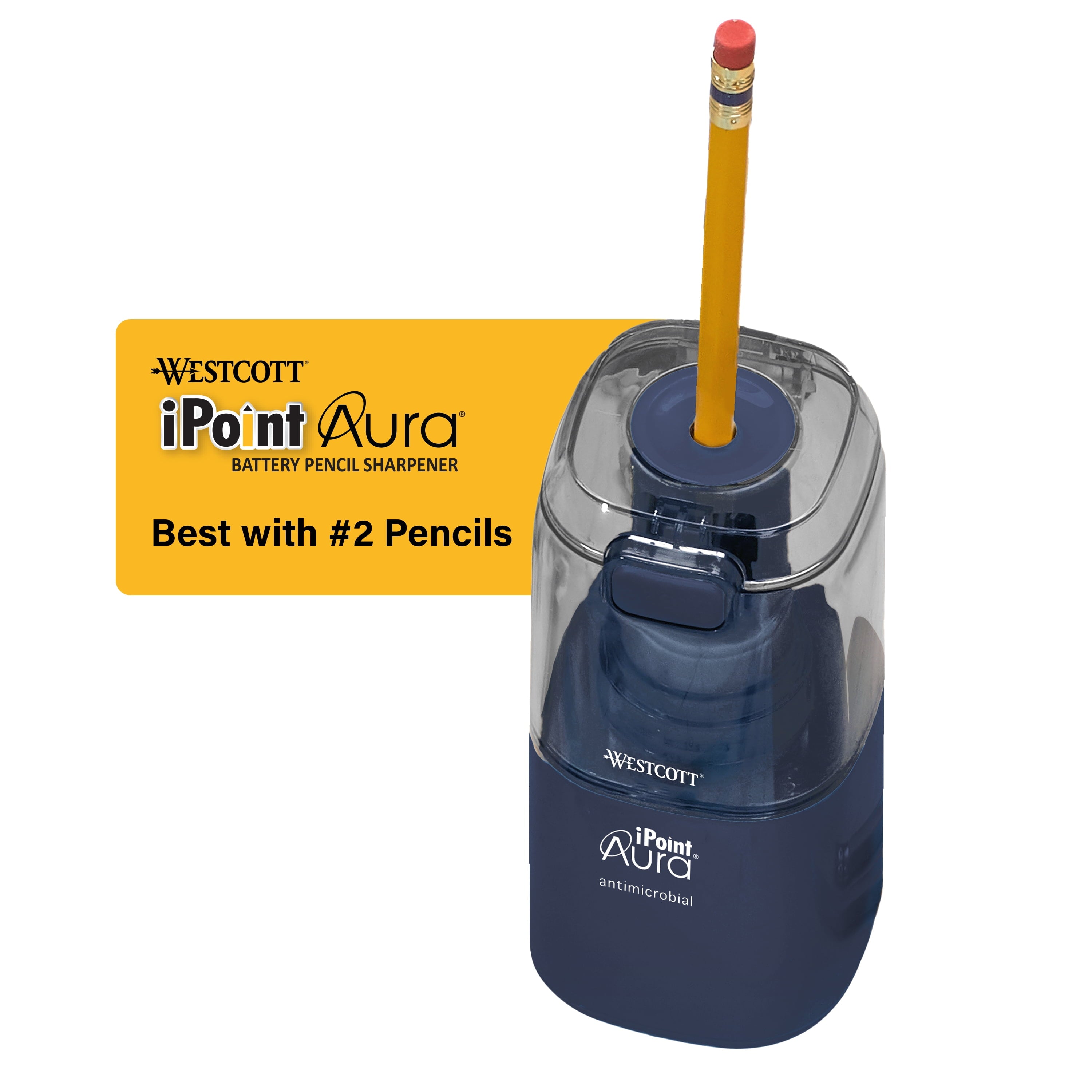 Westcott Aura Battery Pencil Sharpener, Titanium, Anti-Microbial, Office, Blue, 1-Count, New.