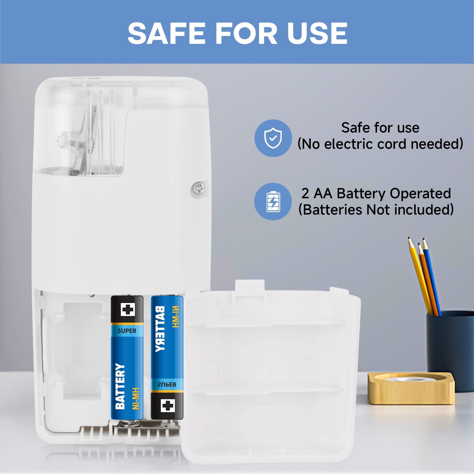 Eagle Portable Electric Pencil Sharpener - 1-Hole Manual/Battery Powered, Pocket-Sized for Home/Art Studios/Office, Patented Design, White