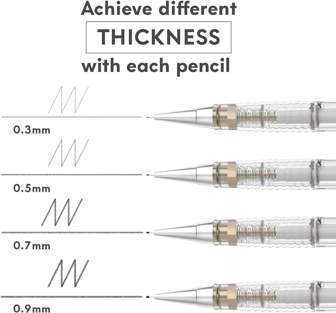 MozArt Supplies Mechanical Pencil Set with Case – 4 Pack - 4 Sizes (30 HB Lead and 4 Eraser Refills)