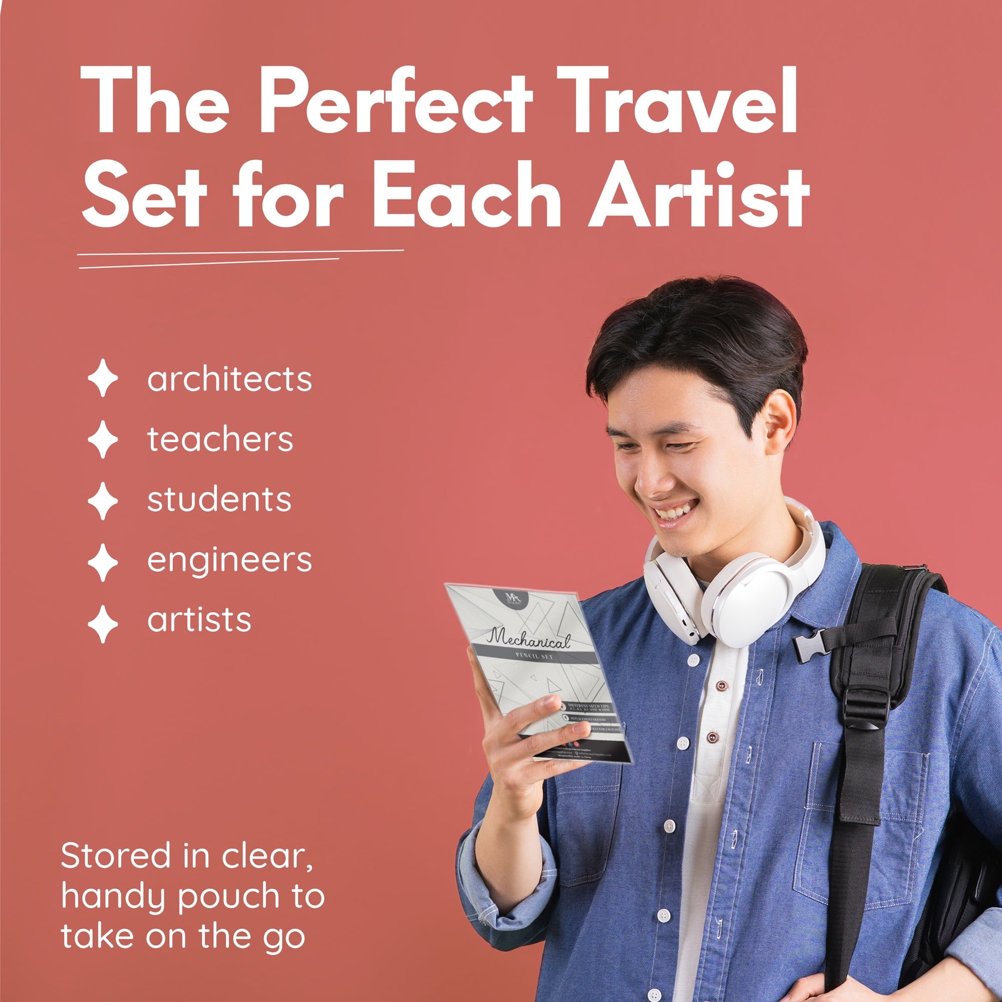 MozArt Supplies Mechanical Pencil Set with Case – 4 Pack - 4 Sizes (30 HB Lead and 4 Eraser Refills)