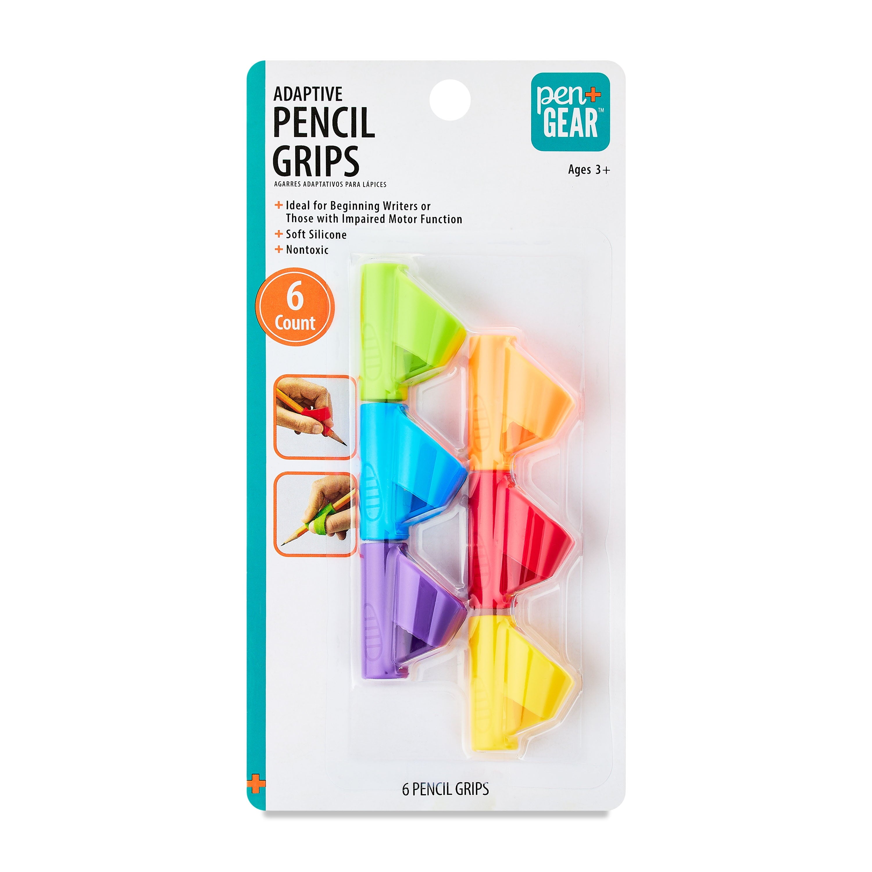 (2 pack) Pen+Gear Silicone Pencil Grip, Multicolor, 6 Count