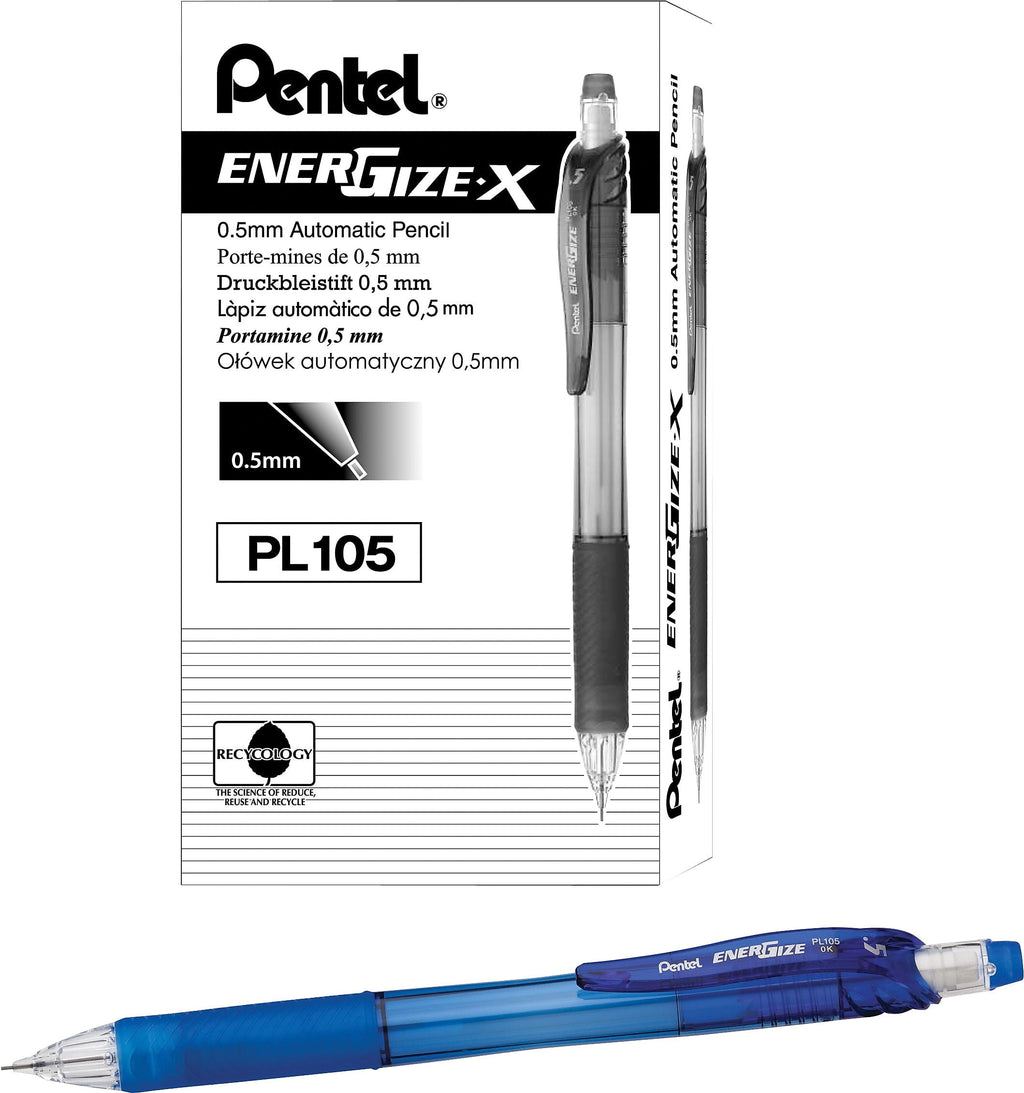 EnerGize-X Mechanical Pencil 0.5 mm, HB 2.5, Black Lead, Blue Barrel, Dozen