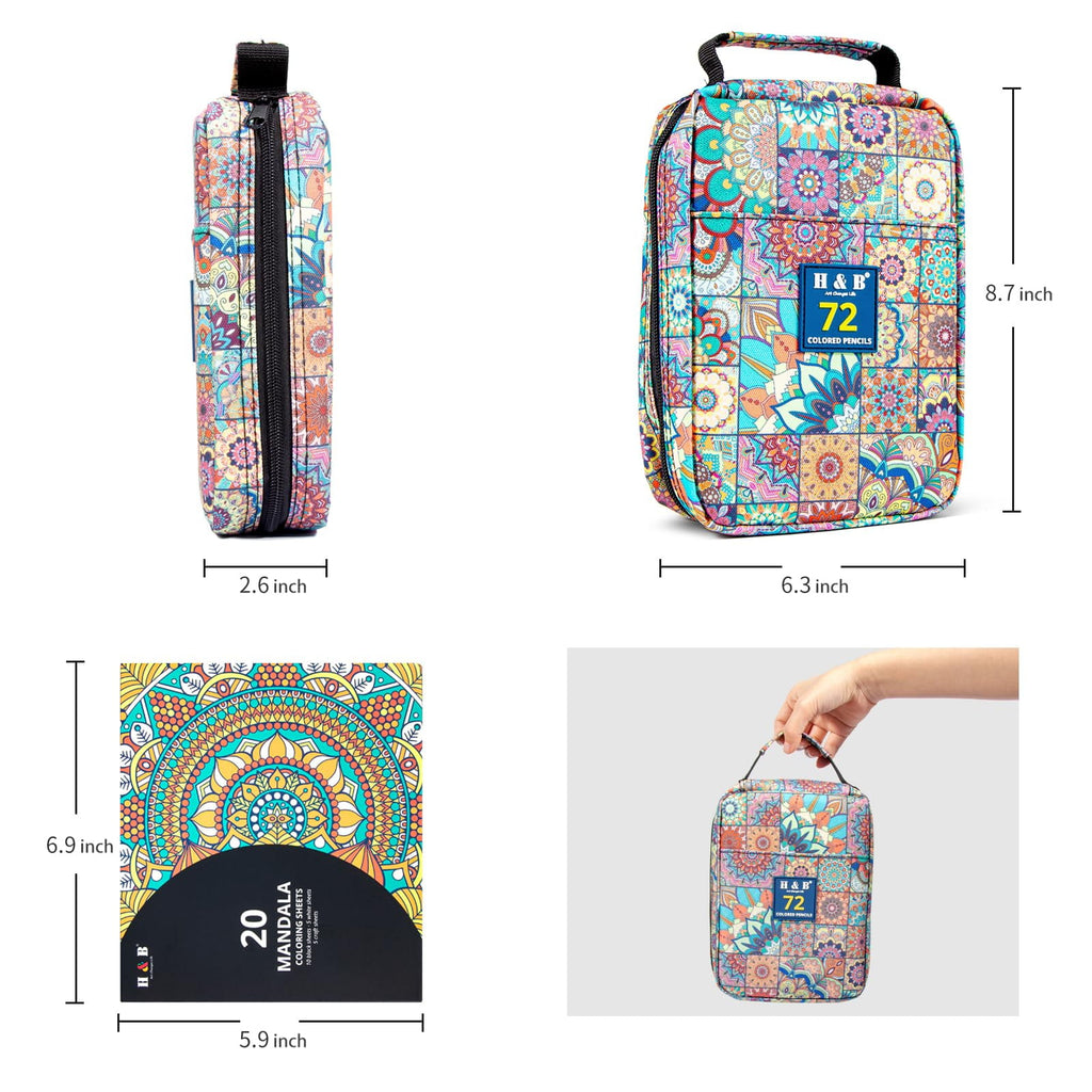 H & B 72 Colouring Pencils with Portable Zipper Bag,Colouring Pencils Set with Adult Colouring Book, Coloured Pencils for Adults,Artists