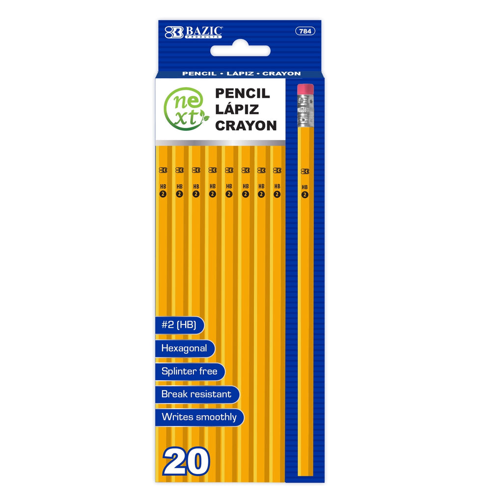 BAZIC #2 HB Yellow Pencils, Unsharpened, Wood Free Latex Free Eraser (20/Pack), 1-Pack