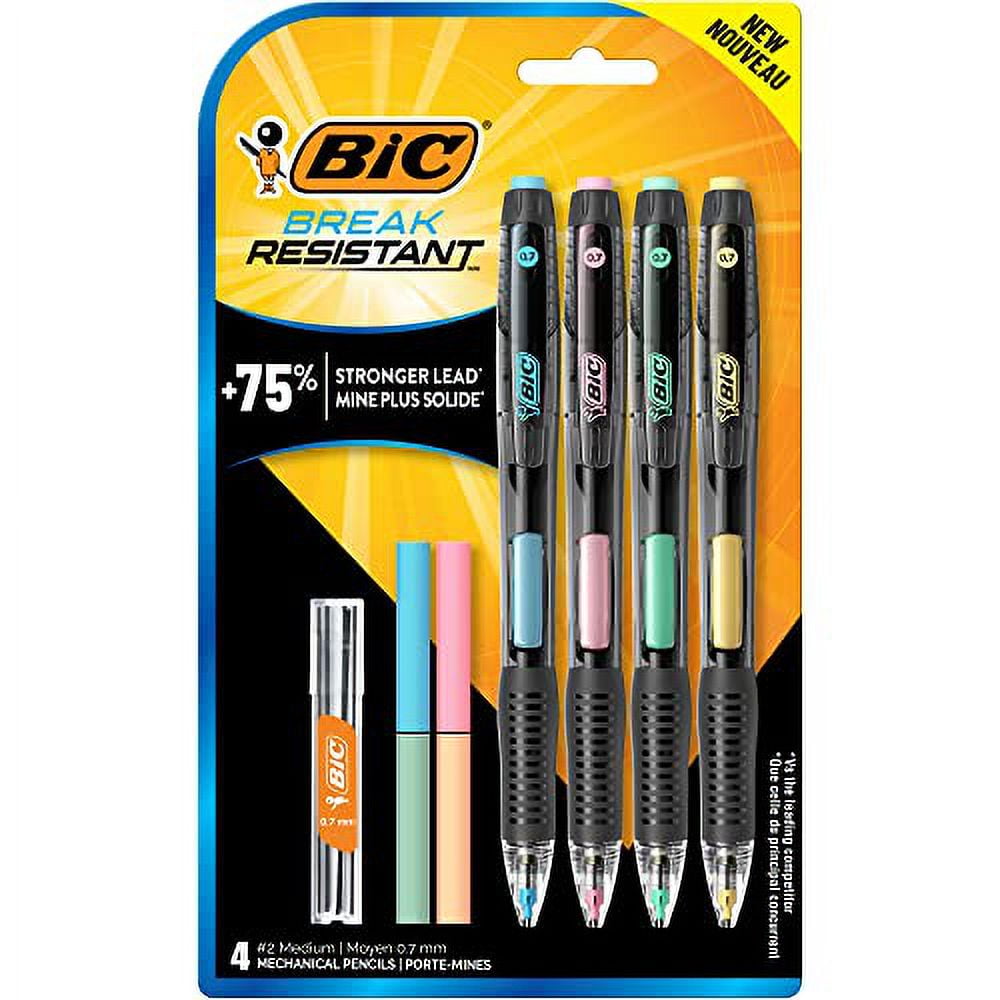 BIC Break Resistant Mechanical Pencils with Erasers, 0.7 mm, No. 2 Lead, 4 Count