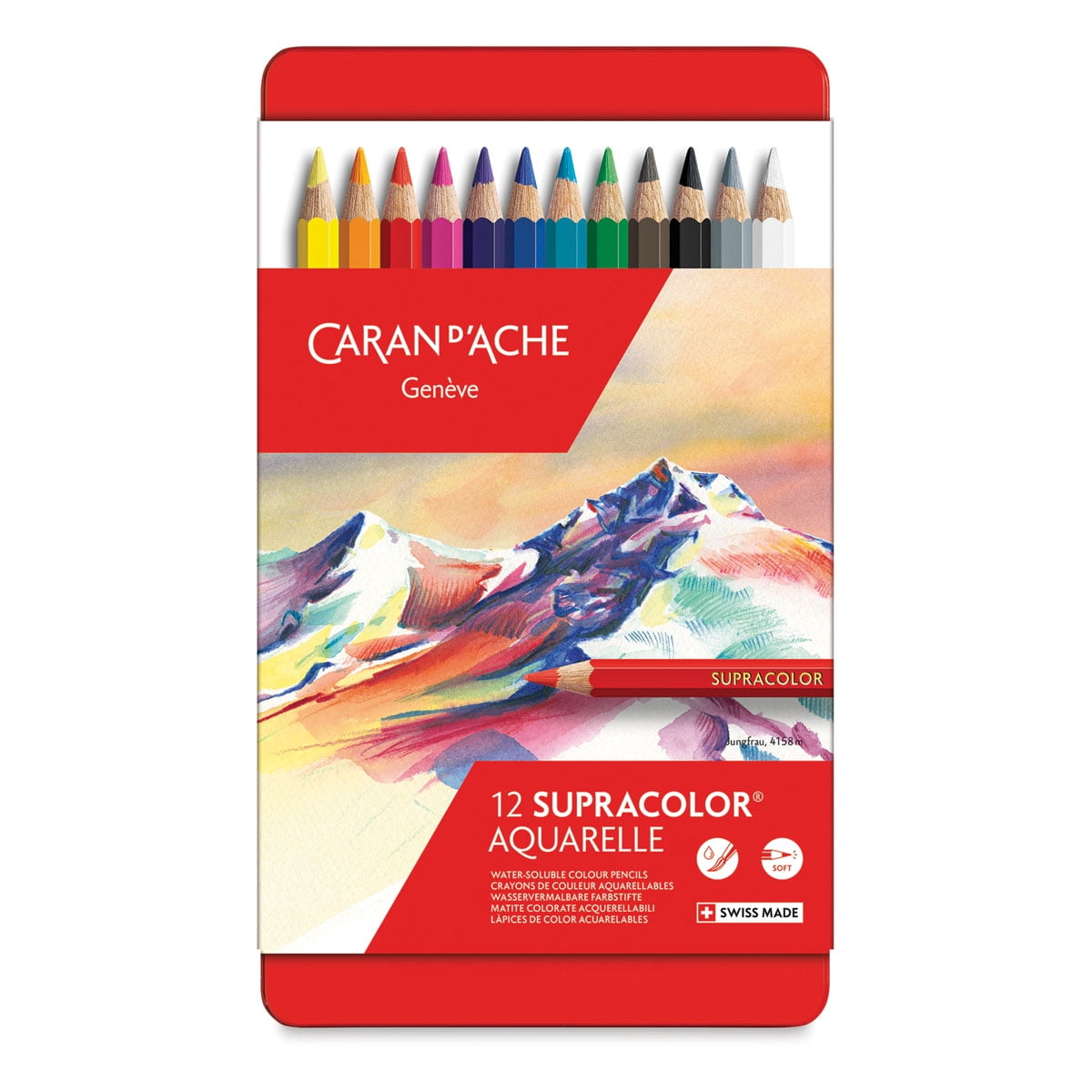 Caran d'Ache Supracolor Soft Aquarelle Pencil Set - Assorted Colors, Set of 12