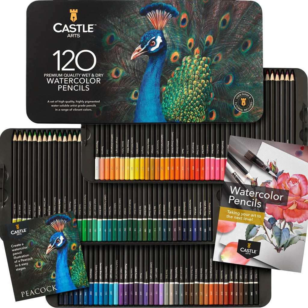 Castle Art Supplies 120 Watercolor Pencils Tin Set for Adult Artists and Professionals
