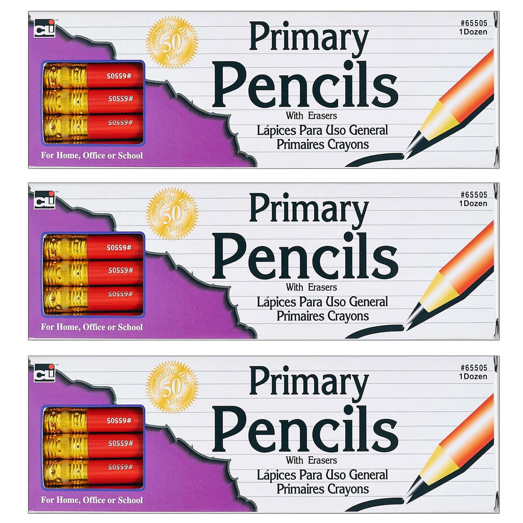 Charles Leonard Primary Pencil, Red with Eraser, 36 Count