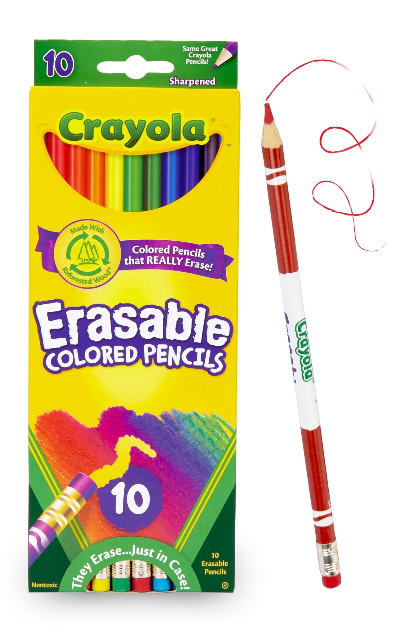 Crayola Erasable Colored Pencils, Great for Coloring Books, 10 Count