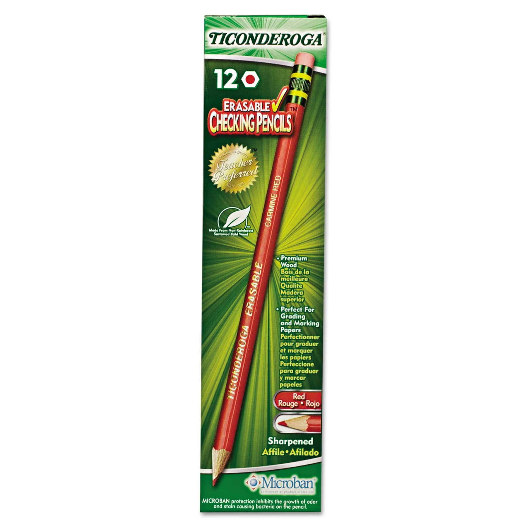 Dixon Ticonderoga Eraseable Red Checking Pencils, 12 Pack