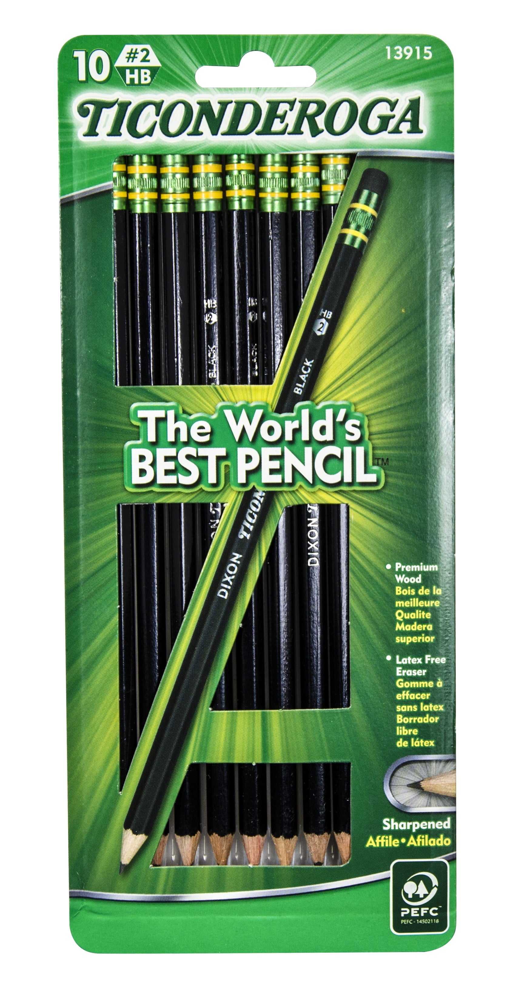 Dixon Ticonderoga Woodcase Pencil, Black, 10-Count, 0.20 Pencil Lead Size