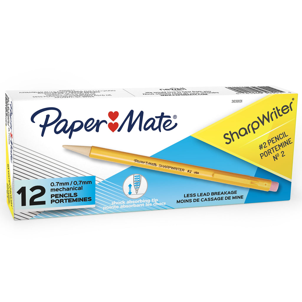 Paper Mate SharpWriter Mechanical Pencils, 0.7mm, HB #2, Yellow, 12 Count