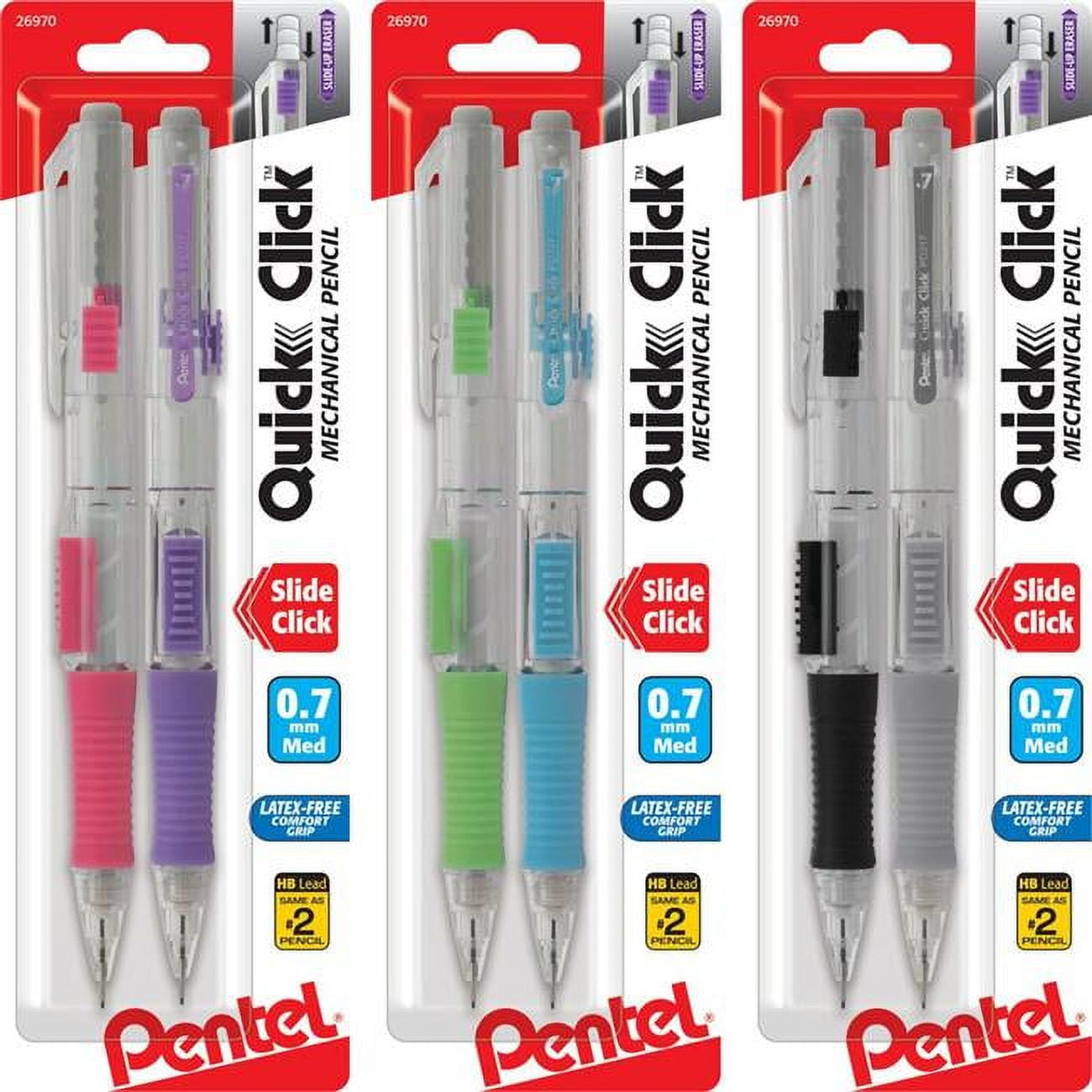 Pentel of America PD217BP2 Quick Click Mechanical Pencil, Assorted Colors - 0.7 mm
