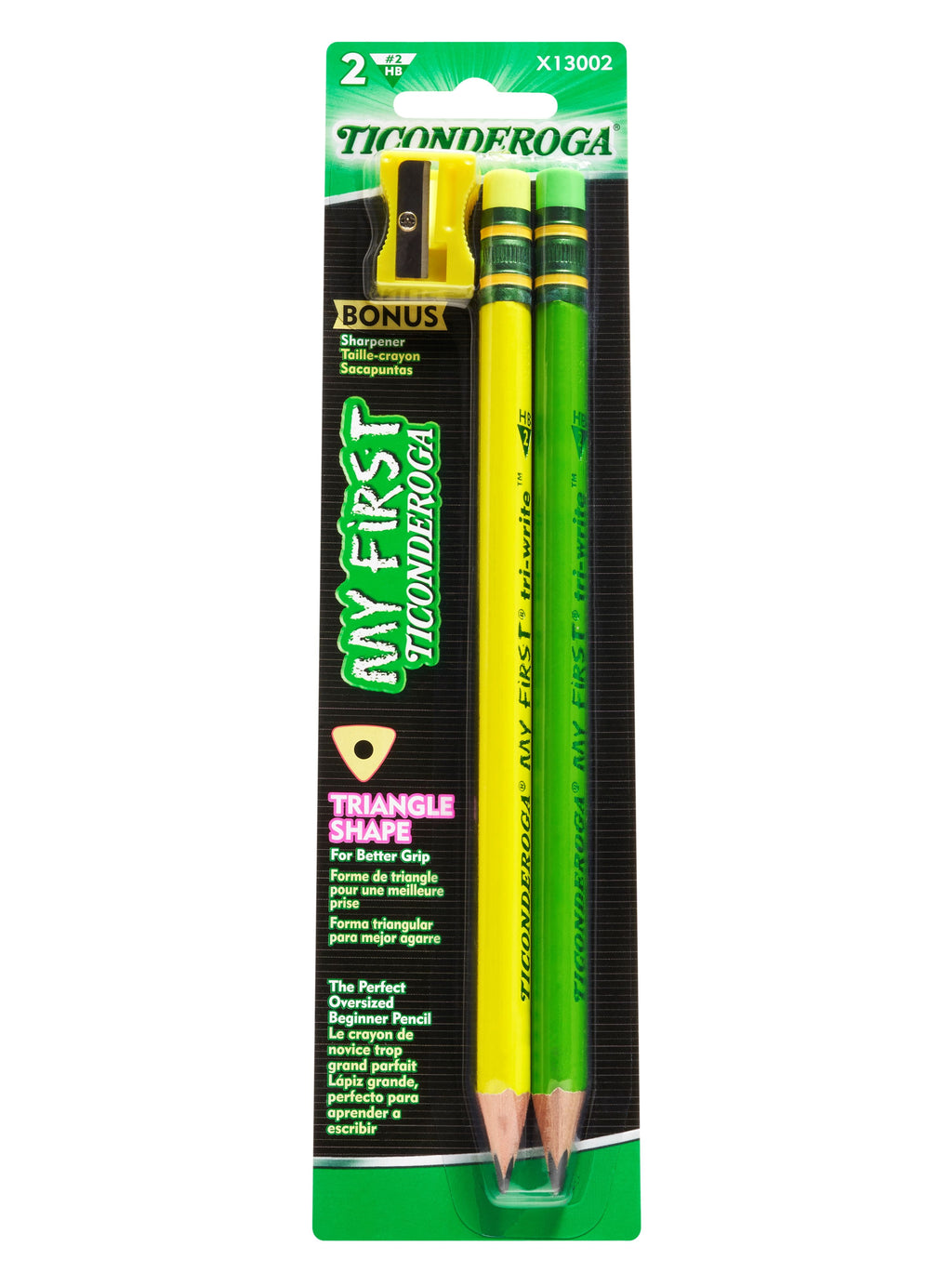 Ticonderoga My First Tri-Write Wood-Cased Pencils, Neon Assorted, 2 Count