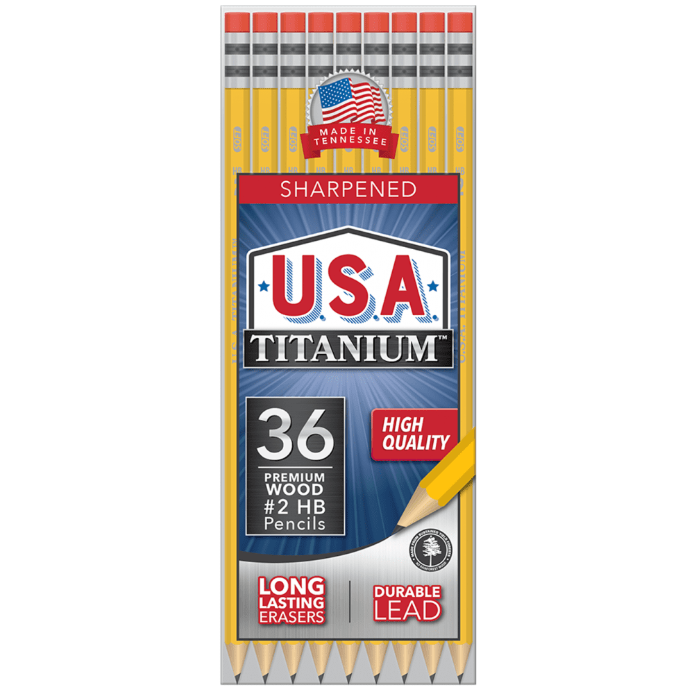 USA Titanium Premium Yellow No.2 Pencils 36 Count Sharpened Woodcase Pencils