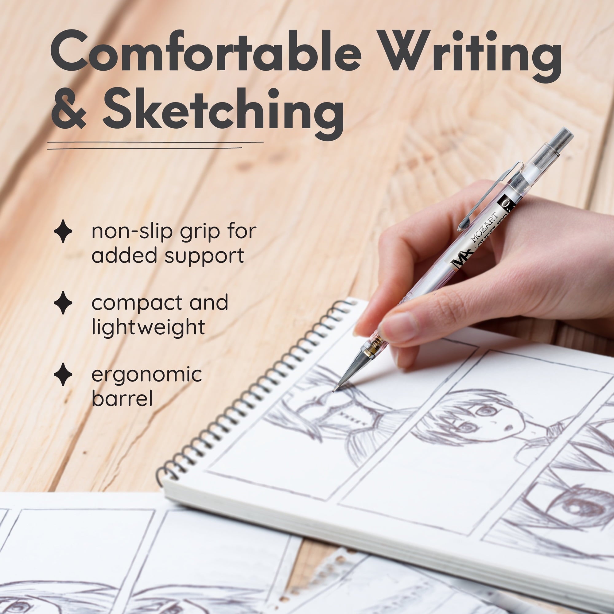 MozArt Supplies Mechanical Pencil Set with Case – 4 Pack - 4 Sizes (30 HB Lead and 4 Eraser Refills)