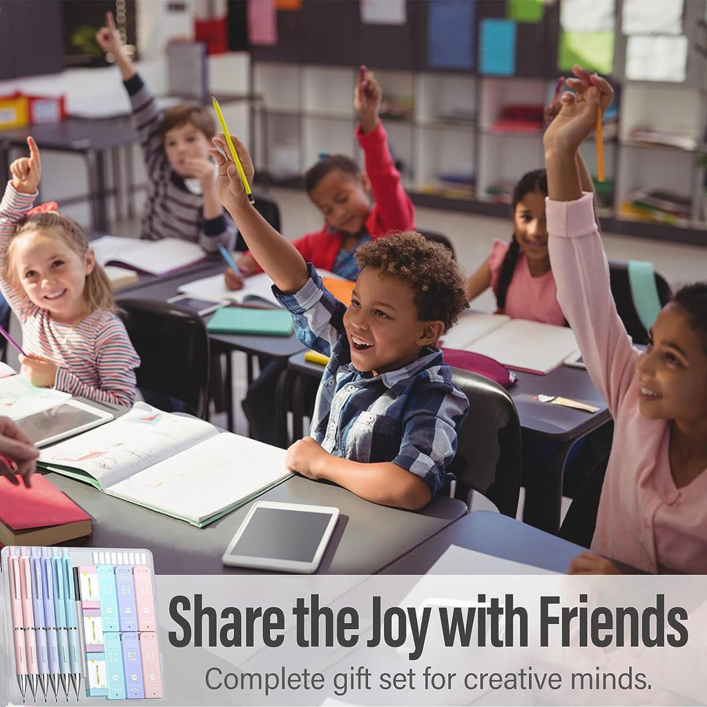 Four Candies Pastel Mechanical Pencil Set for Drawing & Writing,6PCS 0.5mm&0.7mm Mechanical Pencils with 360PCS HB Lead Refills, 3PCS Erasers and 9PCS Eraser Refills