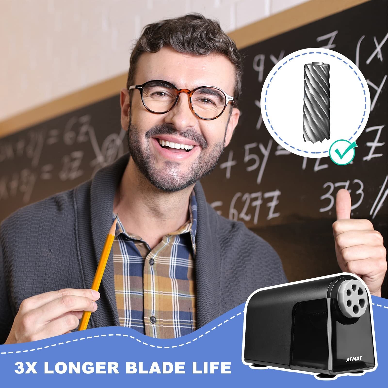 AFMAT Heavy Duty Electric Pencil Sharpener for Classroom,6 Holes, Electric Pencil Sharpeners for Home, Pencil Sharpener Plug in for 6-11mm Pencils,Auto Stop, Super Fast,Never Eat Pencils, New,Black