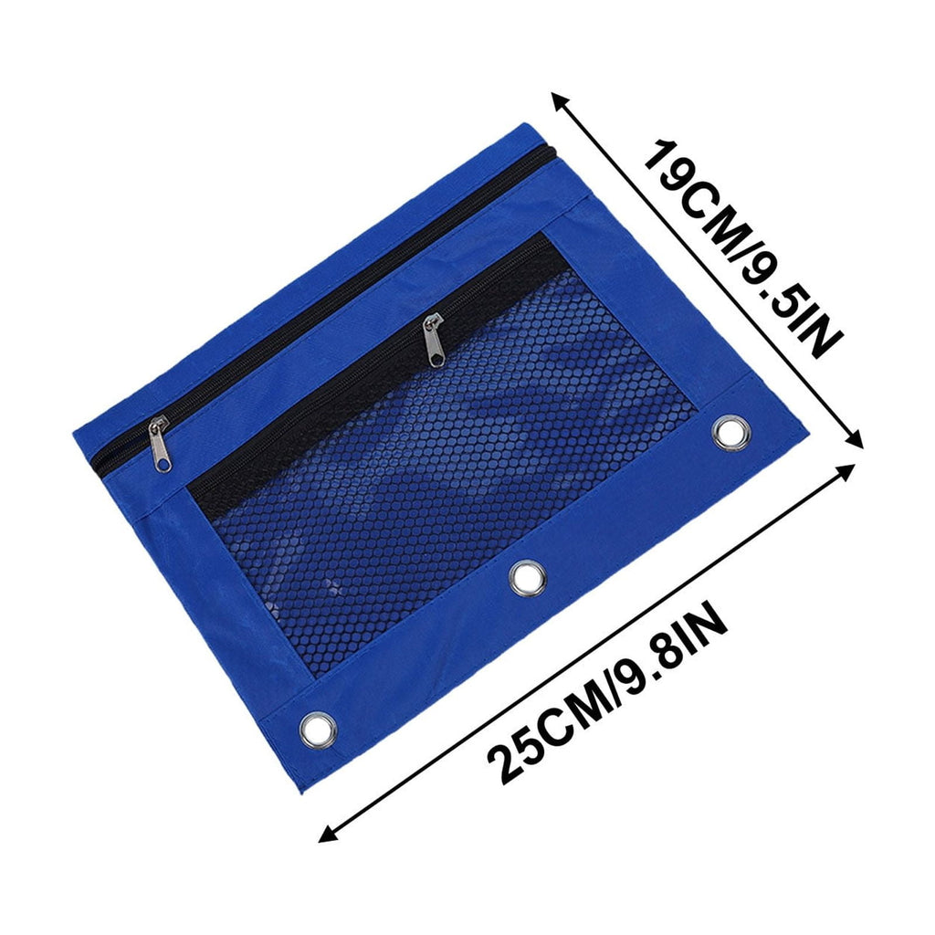 3-Ring Binder Zipper Pouch: Dual-Compartment Clear Window Pencil Case for Pens Cosmetics - 10" x 7.5" Office Travel Organizer(Blue)