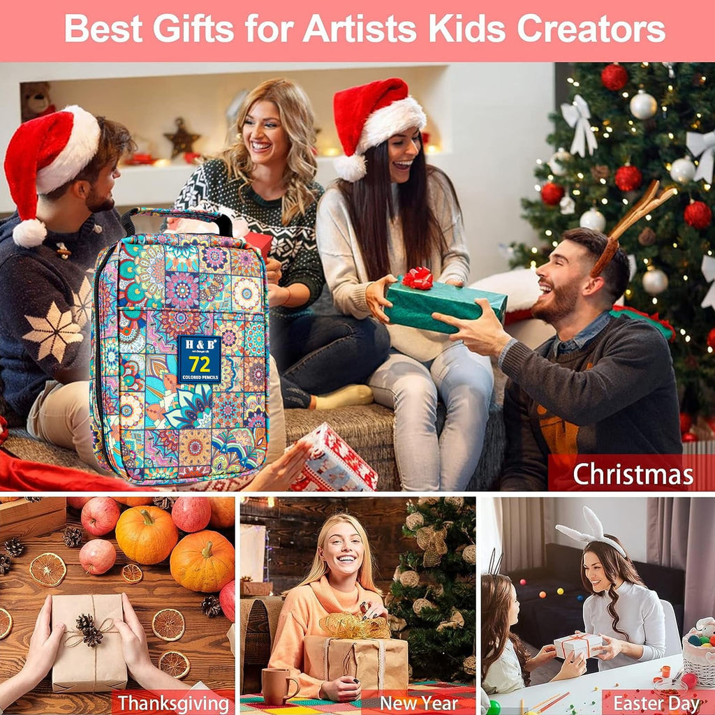 H & B 72 Colouring Pencils with Portable Zipper Bag,Colouring Pencils Set with Adult Colouring Book, Coloured Pencils for Adults,Artists