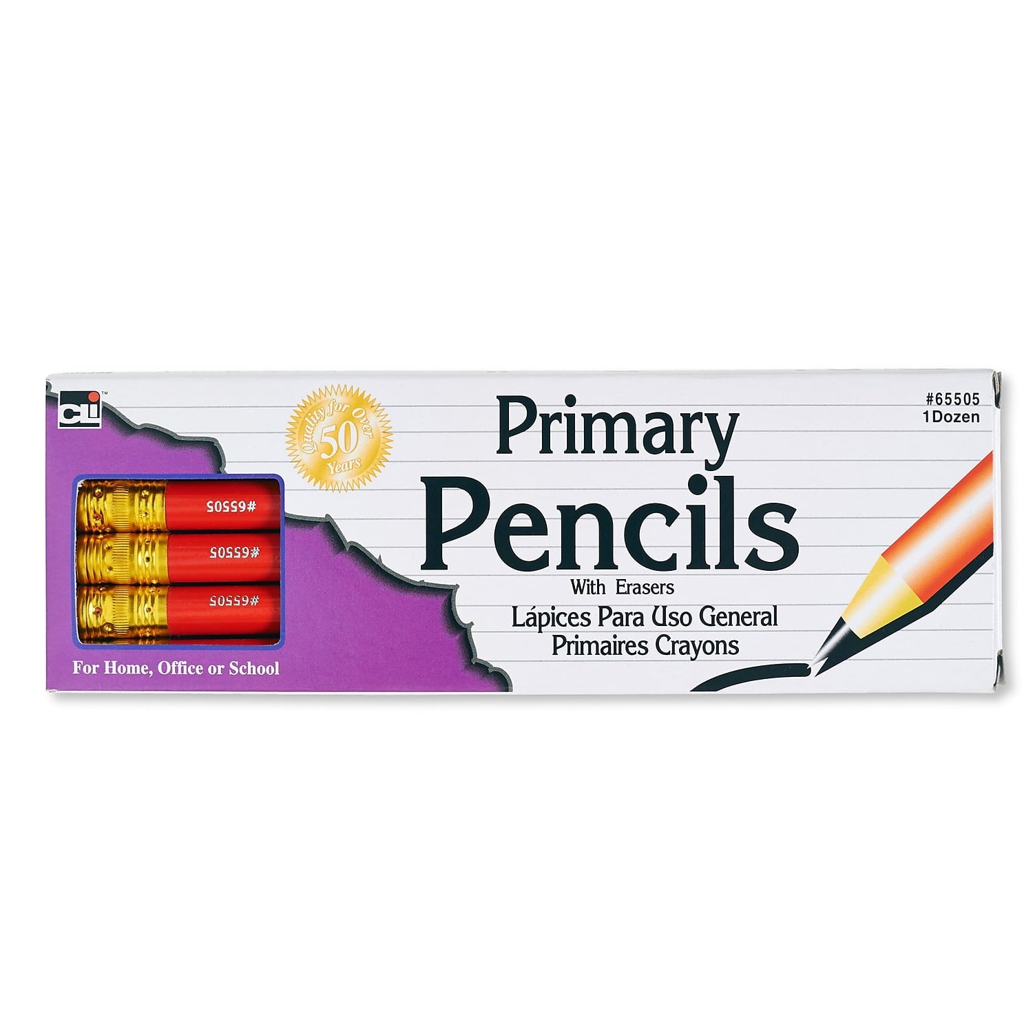 Charles Leonard Primary Pencil, Red with Eraser, 36 Count