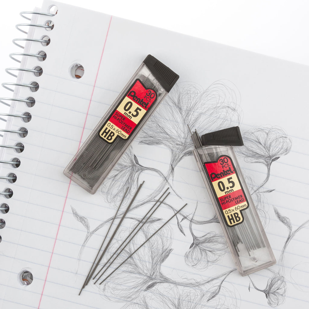 Pentel Super Hi-Polymer Mechanical Pencil Refill Lead, 0.5mm, Fine, HB, 30 Pieces of Lead