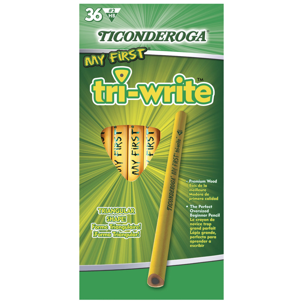 Ticonderoga My First Tri-Write Primary Size No. 2 Pencils without Eraser, Box of 36