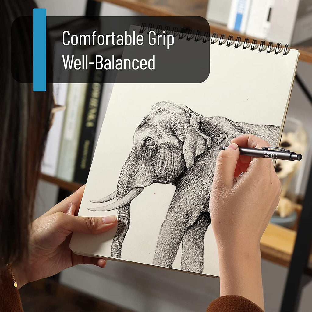 Mr. Pen- Metal Mechanical Pencil Set with Lead and Eraser Refills, 5 Sizes, Black, 0.3, 0.5, 0.7, 0.9, 2mm